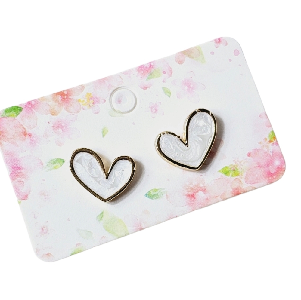 Minimalist White Heart Stud Earrings